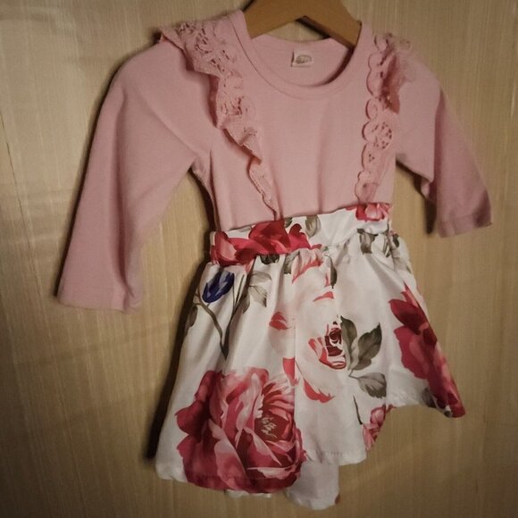 Baby Girls Pink Floral Mixed Material Dress 7-12 Months - Picture 3 of 8